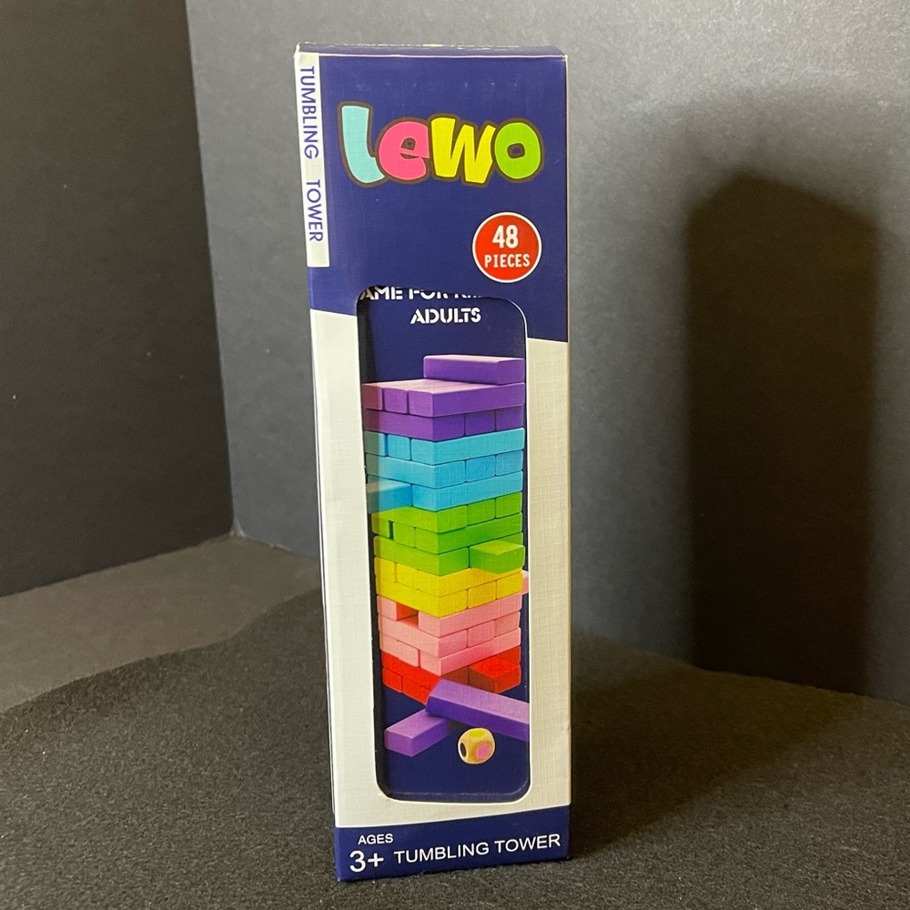 Lewo Classic Colorful Wooden Tumbling Tower Blocks 48 pieces Plus Game C…